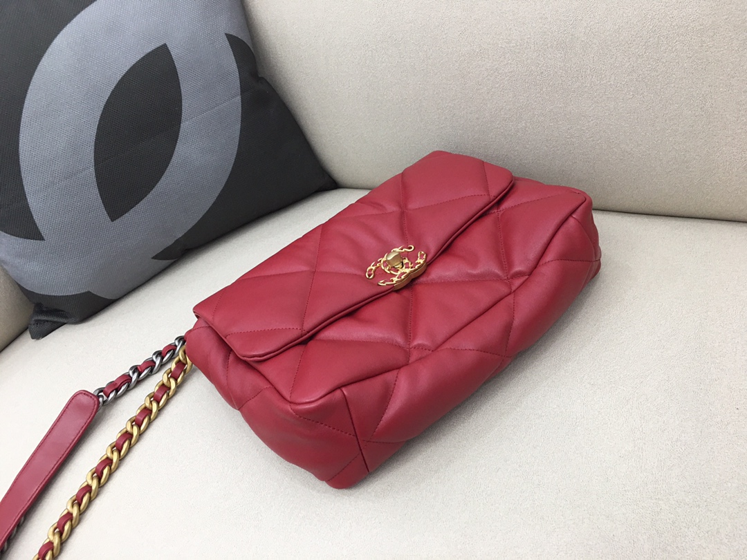 Lambskin 19 Large Handbag Flap Bag AS1161 Dark Red